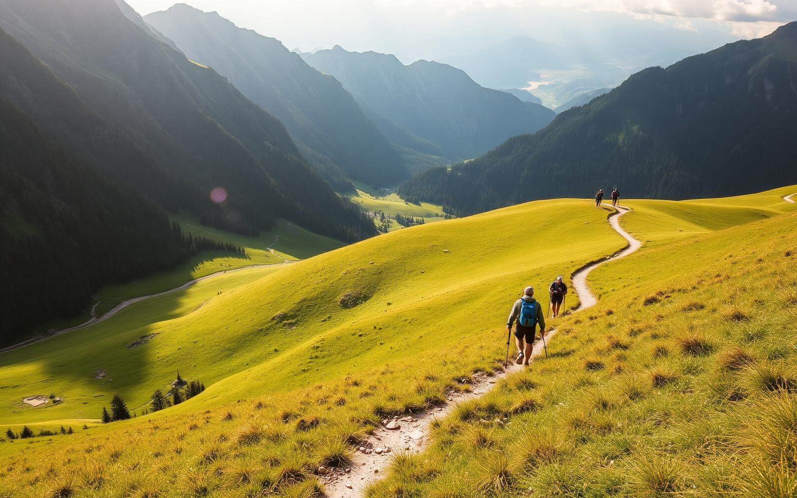 Wanderer auf einem Almpfad in der Steiermark